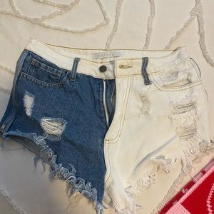 Two tone Jean shorts zipper sides